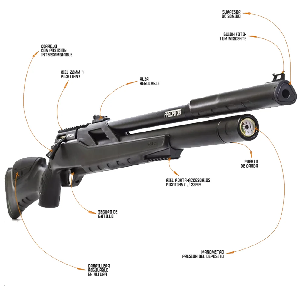 Rifle Pcp T-Rex Con Mira Postón Bombín Cargador Silenciador - Imagen 3